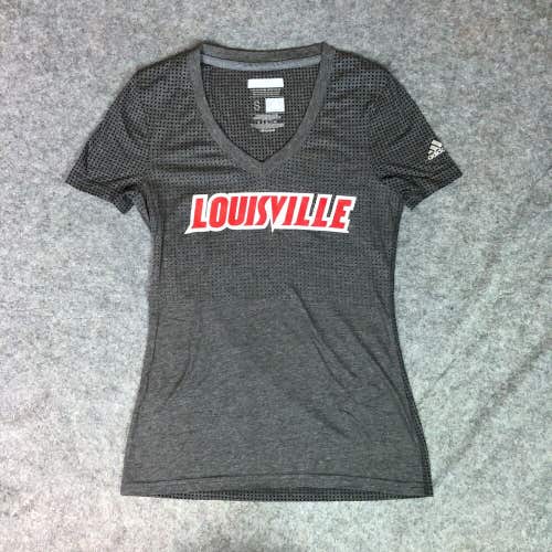 Louisville Cardinals Women Shirt Small Adidas Gray Red Tee Short Sleeve Football