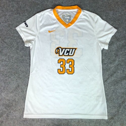 VCU Rams Womens Jersey Large White Gold Shirt Soccer Nike NCAA Logo Swoosh #33 ^