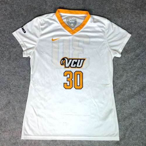 VCU Rams Womens Jersey Large White Gold Shirt Soccer Nike NCAA Logo Swoosh #30 ^