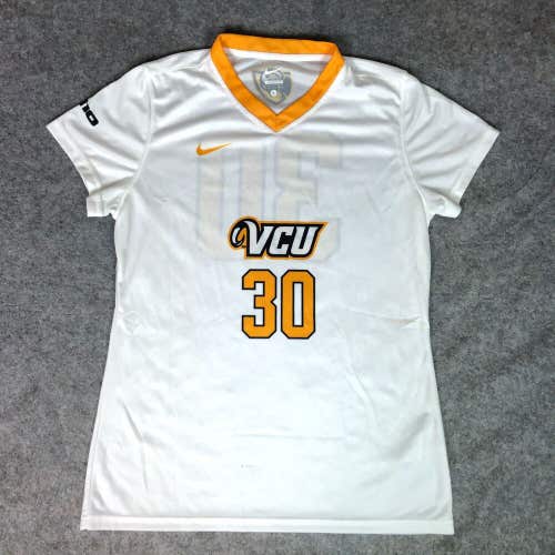 VCU Rams Womens Jersey Large White Gold Shirt Soccer Nike NCAA Logo Swoosh #30 ^