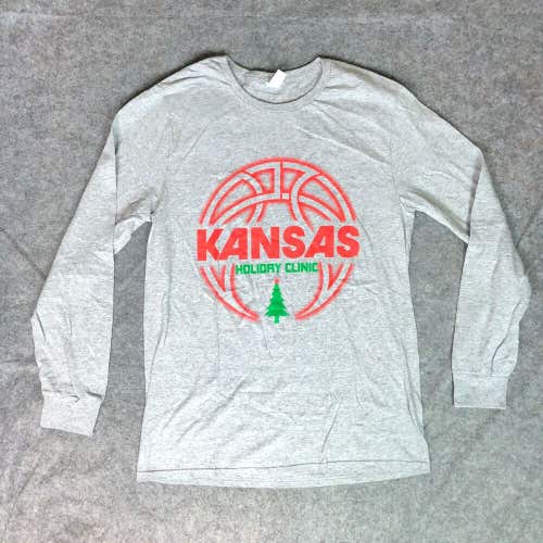 Kansas Jayhawks Mens Shirt Medium Gray Red Long Sleeve Tee Top Basketball NCAA