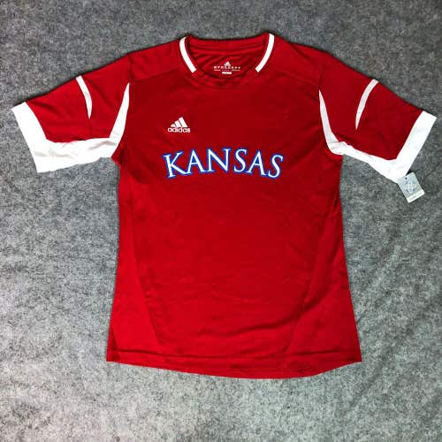 Kansas Jayhawks Womens Shirt Small Adidas Red White Tee Short Sleeve Basketball