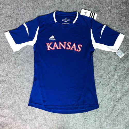 Kansas Jayhawks Womens Shirt Extra Small Adidas Blue White Tee Short Sleeve NWT