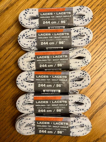 6 PACK Bauer Hockey Waxed Laces 96" White