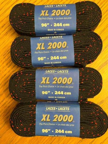 4 PACK Textile Manufacturing XL 2000 Hockey Laces 96" Black