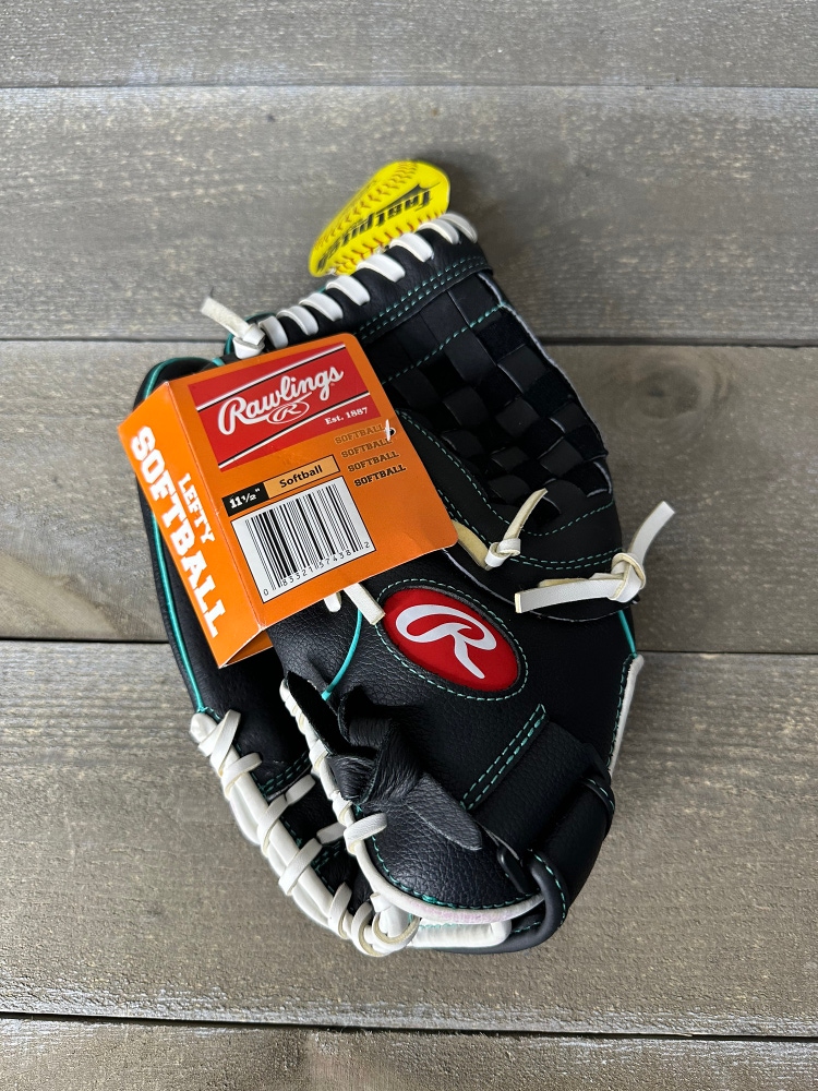 Rawlings Fastpitch Softball Glove WFP115MT 11 1/2" Leather Black/Teal Left NWT