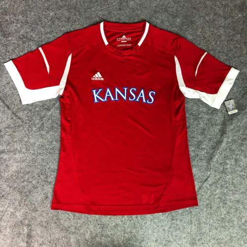Kansas Jayhawks Womens Shirt Medium Adidas Red White Tee Short Sleeve NCAA Top
