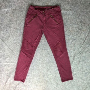 American Eagle Womens Pants 6 Maroon Skinny Mid Rise Cropped Moto Zipper Casual