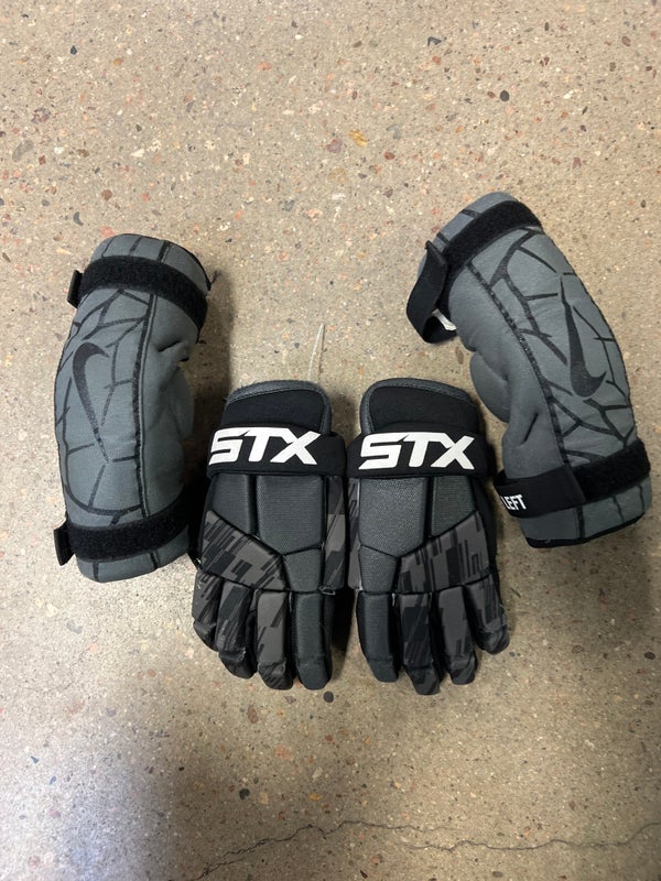 Used STX Lacrosse Gloves 10" + Medium Elbow Pads