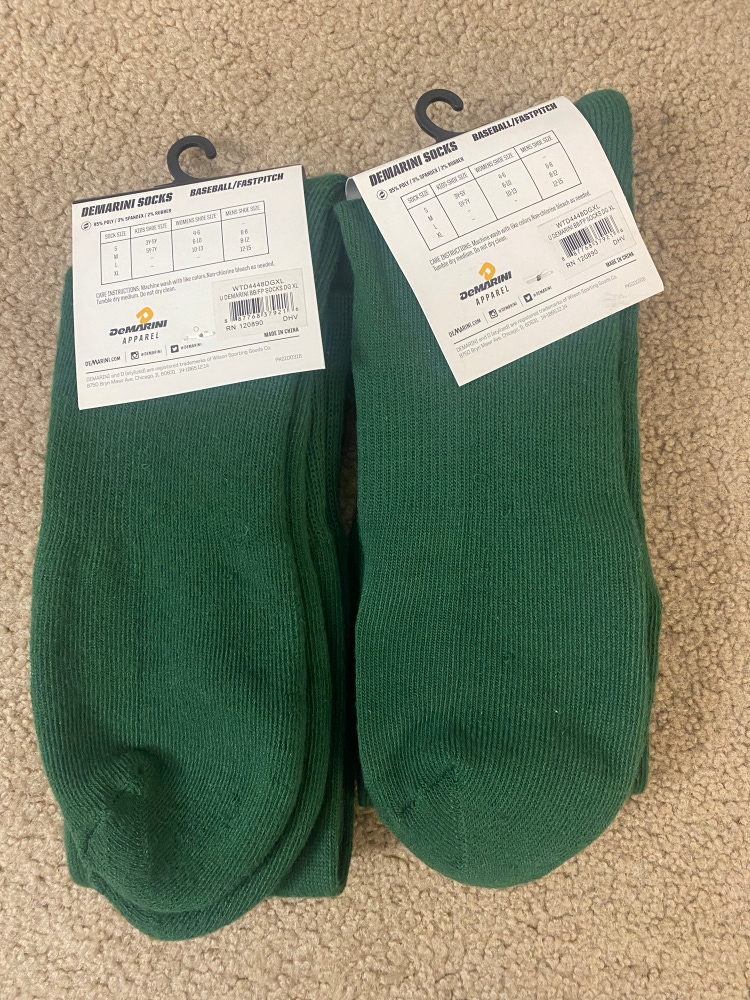 2 Pack Of New Green DeMarini Baseball Socks Adult XL