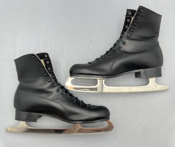 Vintage Leather Aerflyte Ice Skates Tempered Hardened Steel Men's Size 11 2/3
