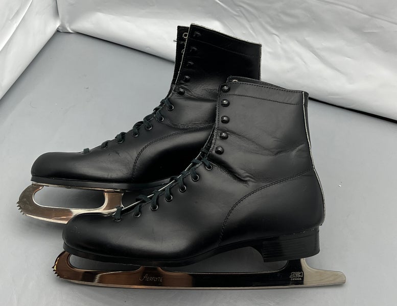 Vintage Leather Aerflyte Ice Skates Tempered Hardened Steel Men's Size 11 2/3