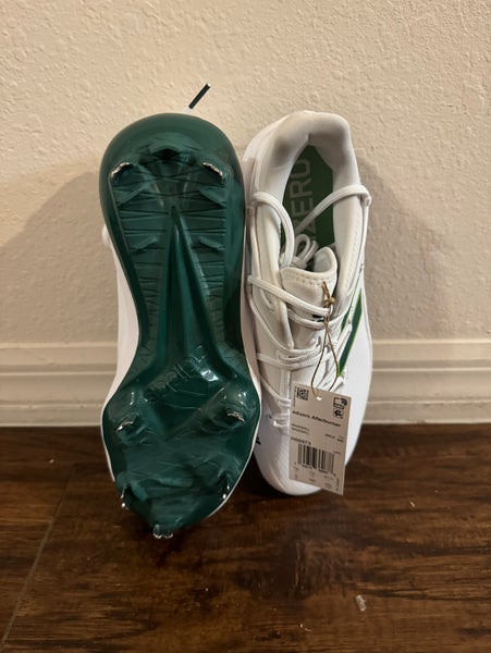 Adidas Adizero Afterburner 8 White/Green Metal Baseball Cleats Size 8 H00973