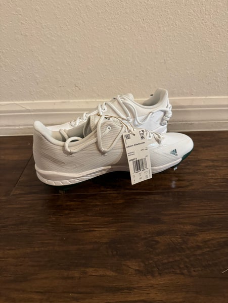 Adidas Adizero Afterburner 8 White/Green Metal Baseball Cleats Size 8 H00973