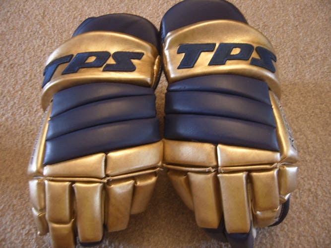 Hockey Gloves-Excellent Like New TPS R10 Hockey Gloves 15" Gold Navy Pro Stock