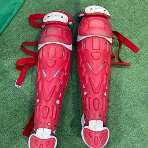 Red Used Intermediate Rawlings Catcher's Leg Guard