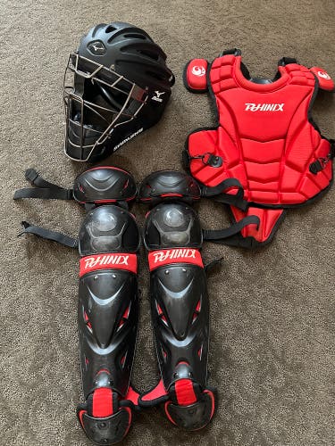 Mizuno Samurai Catcher's Helmet and Rhinix Chest Protector And Shin Guards