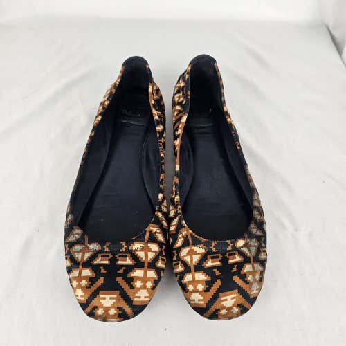 Tory Burch Tribal Aztec Brown Blue Ballet Flats Loafers Womens Size 9.5 M