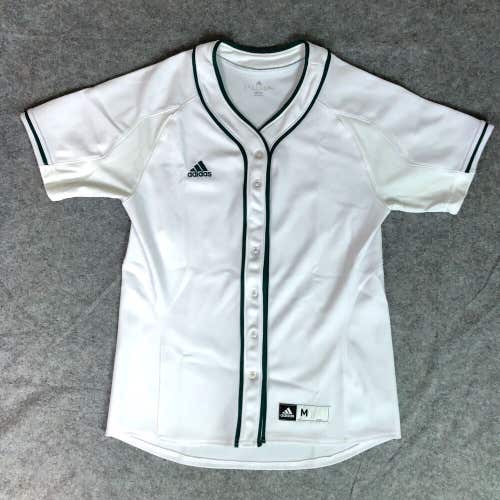 Adidas Womens Softball Jersey Medium White Green Button Short Sleeve Baseball