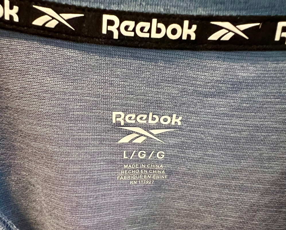 Gently Used (Only Once!) Light Heather Blue Breathable Reebok T-Shirt (Size L)