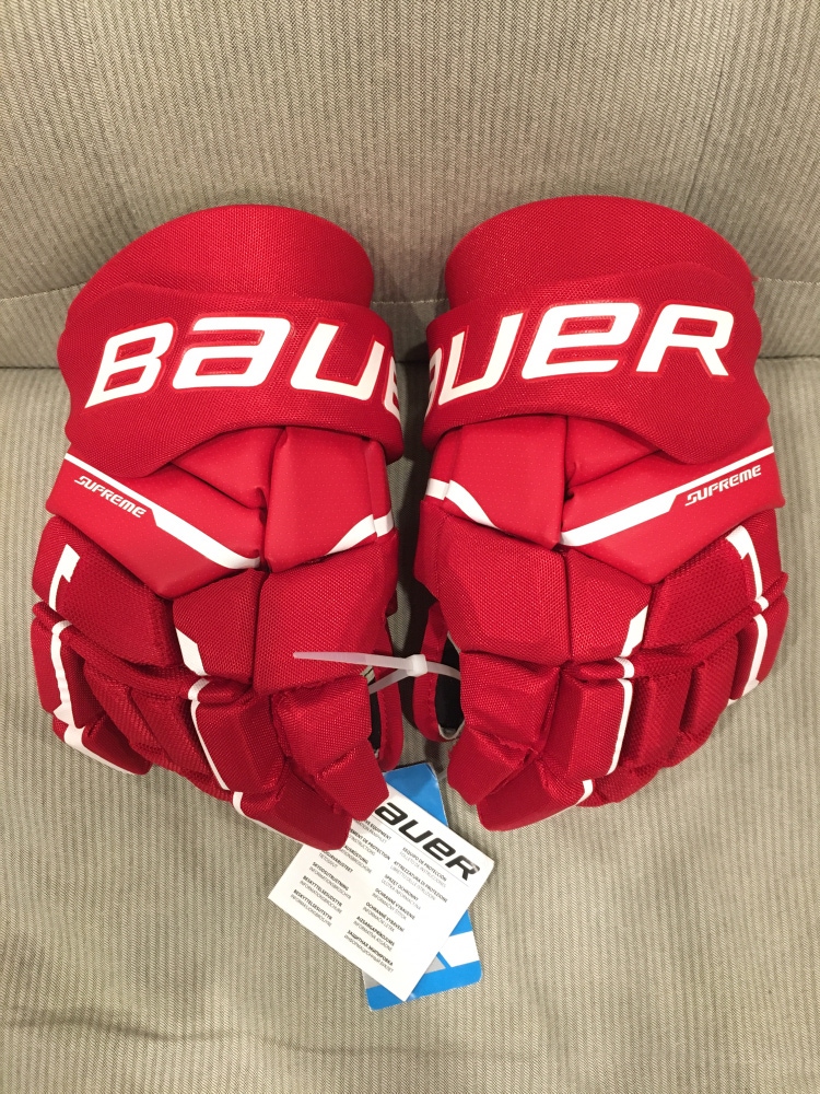 New! Bauer Supreme M3 Hockey Gloves Red Senior Size 14"
