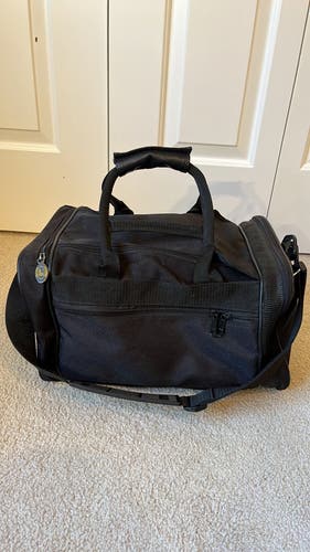 Black golf shoe duffle bag with handles and shoulder strap