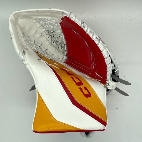 Used Regular CCM EFlex 6 Pro Stock Goalie Glove (White/Red/Yellow)