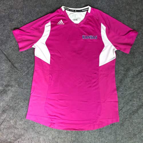 Kansas Jayhawks Womens Shirt Extra Large Adidas Pink White Tee Short Sleeve NCAA