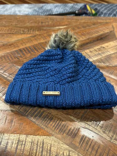 Sweet Turns Beanie Womens Blue Knit Cap Wool Winter Outdoors Logo One Size