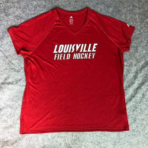 Louisville Cardinals Womens Shirt 2XL XXL Adidas Red Tee Short Sleeve Sport NCAA