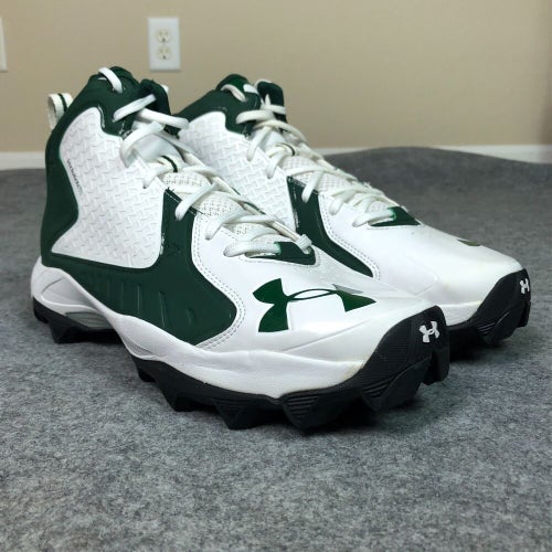 Under Armour Mens Football Cleat 14 White Green Shoe Lacrosse Clutchfit High ^