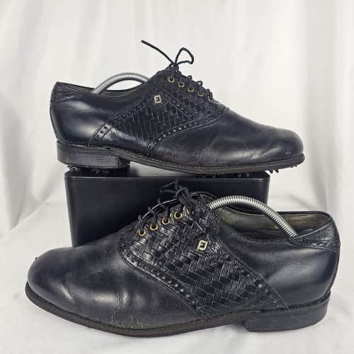 Vintage Footjoy Classics Dry Mens Black Leather Woven Golf Shoes 51472  10.5 E