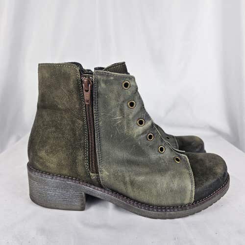 Women's NAOT GROOVY Leather Side Zip Green Suede Combat Boots Size 9 EU 40