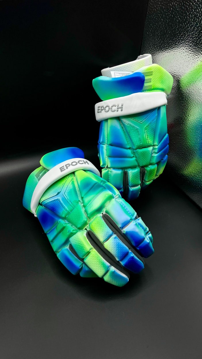 CUSTOM PAINTED BLUE AND GREEN TIE DYE New Epoch Integra Lacrosse Gloves Large