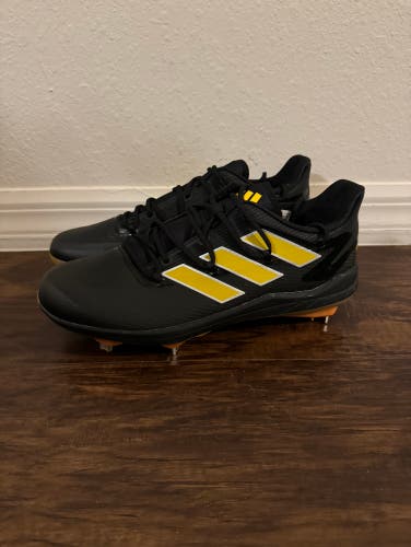 Adidas Adizero Afterburner 8 Black/Yellow Metal Cleats Size 11 H00974