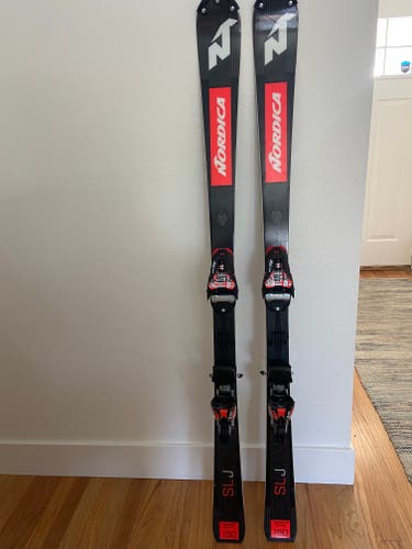 TWO PAIR 2021 Nordica 150 Dobermann SLJ Skis With Marker XComp 12 / 10 Bindings - RACERS & TRAINERS