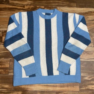 Vintage Womens Blue White Striped Color Block Sweater Size L/XL?