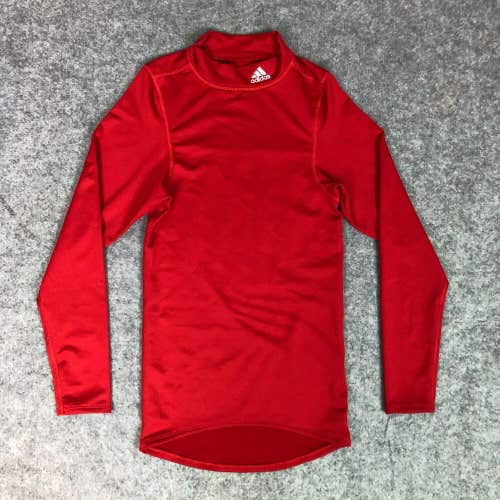 Adidas Mens Shirt Small Red White Long Sleeve Compression Mock Neck Climawarm A2