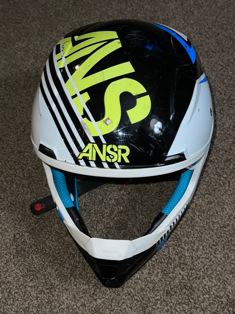ANSR SNX2 Youth SM Motocross Dirt Bike Helmet Used Pre Owned White Black Blue LG