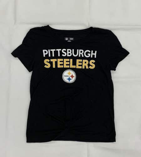 NFL Apparel Women's Pittsburgh Steelers SS Knotted Shirt S Black 75028L25347PIT