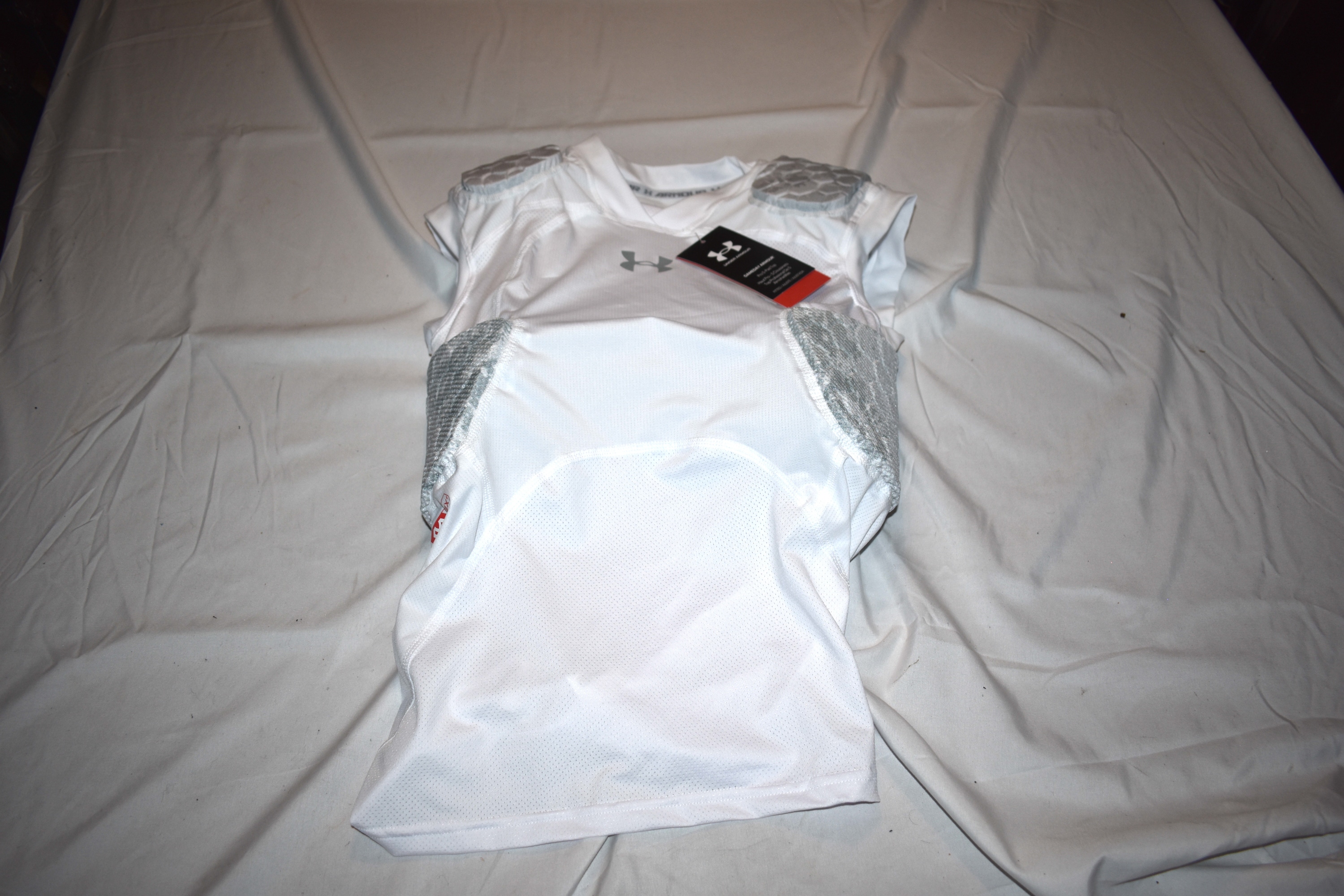 NEW - Under Armour Gameday Armor Pro w/Hex 5-Pad Protective Compression Shirt, White, Youth Large