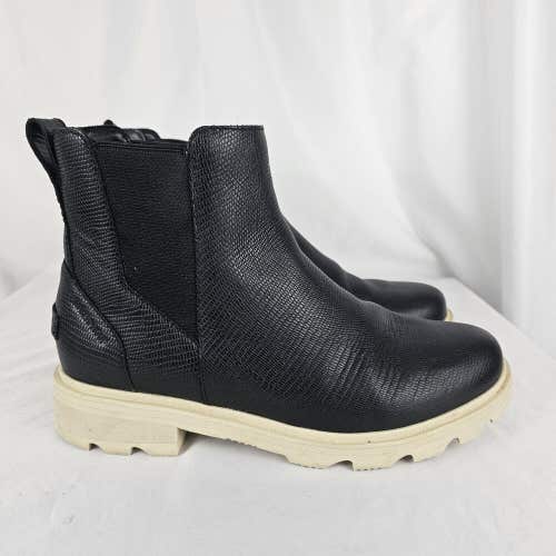 SOREL Womens Lennox Chelsea Boots Black White Leather Waterproof Sz 10