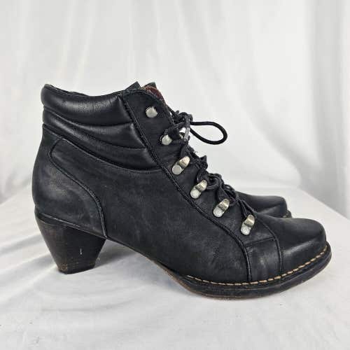 NEOSENS Rococo Black Womens Leather Lace Up Ankle Heeled Boots Shoes SZ 41 / 10