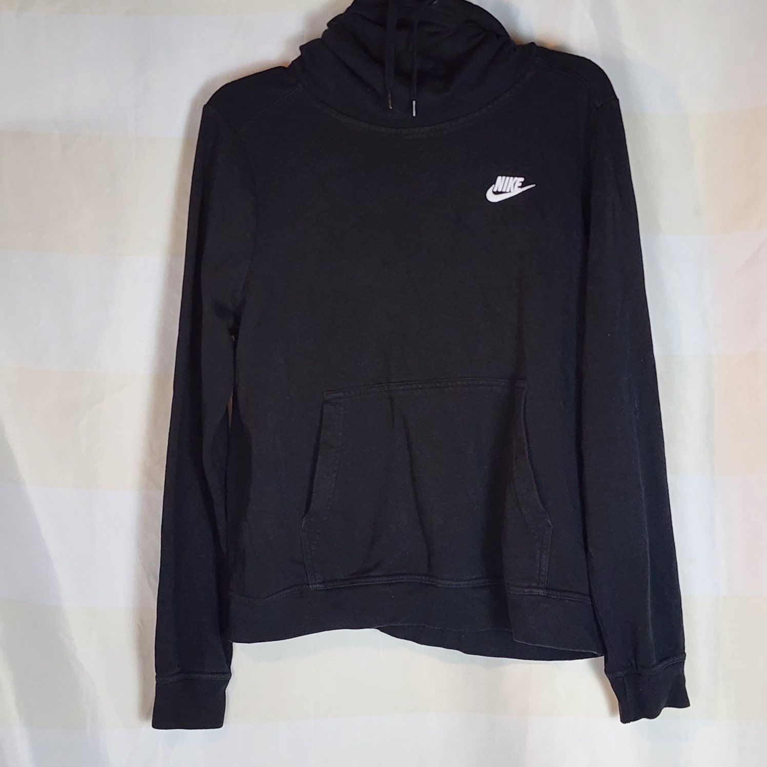 Nike Black with White Logo Funnel Neck Womens Fleece Lined Pullover Hoodie Size M