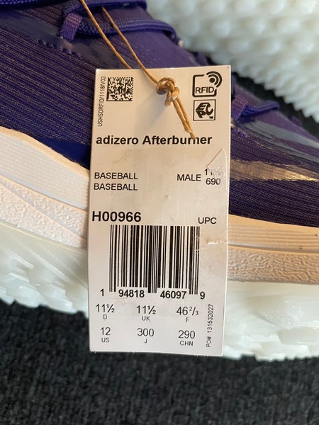Adidas Adizero Afterburner Purple/Silver Turf Baseball Shoes Size 12