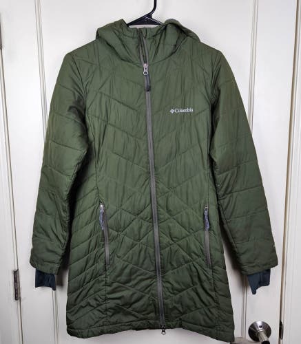 Columbia Omni-Heat Long Puffer Jacket Womens Size: S Green Full Zip Long Sleeve