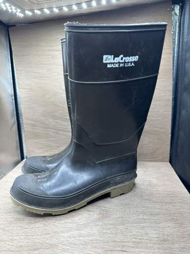 LaCrosse Black Tall Rubber Mud Rain Waterproof Boots Mens 11 Made In USA Pull on