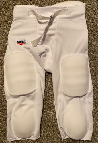 White Used XL Schutt Poly Knit All-In-One pants with pads Game Pants
