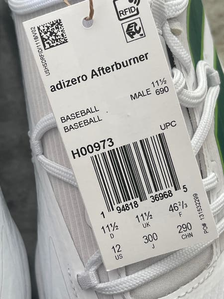 Adidas Adizero Afterburner 8 White Green Baseball Cleats