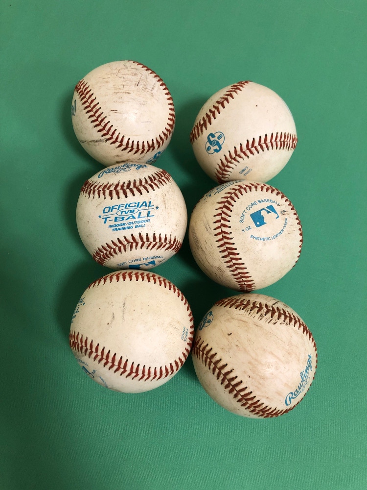Used Rawlings Official T-Ball TV8 Baseballs (6 Pack)